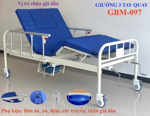 GIƯỜNG 03 TAY QUAY CÓ CHẬU GỘI ĐẦU GBM-097