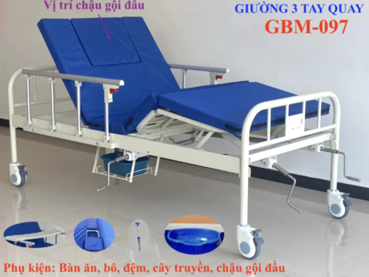 Giường 03 Tay Quay C&oacute; Chậu Gội Đầu GBM-097