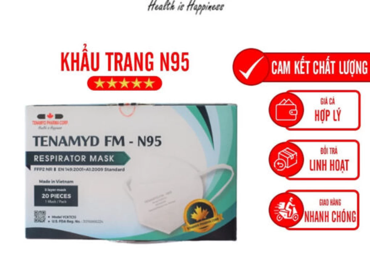 Khẩu trang N95 Tenamyd 5 lớp kh&aacute;ng khuẩn ch&iacute;nh h&atilde;ng cao cấp