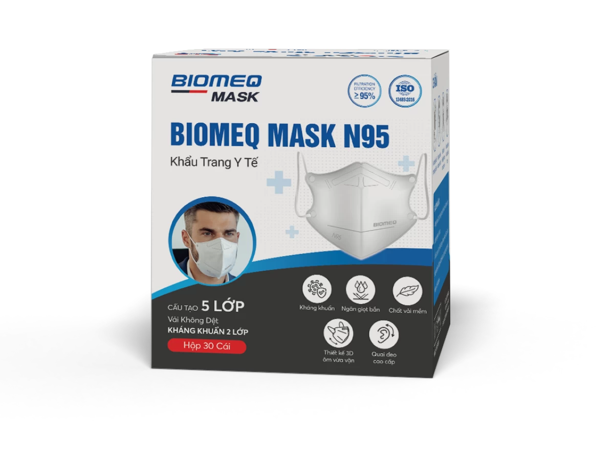 Khẩu trang N95 BIOMEQ mask 5 lớp/hộp 30 c&aacute;i lọc khuẩn tối đa